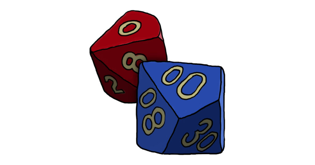 d100 solo rpg dice drawing